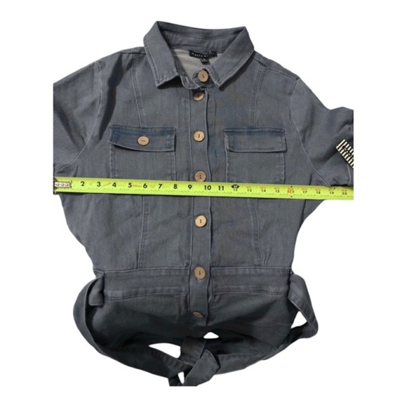 Haute Monde blue denim stretch belted button front safari style jumpsuit size XL - Picture 10 of 10